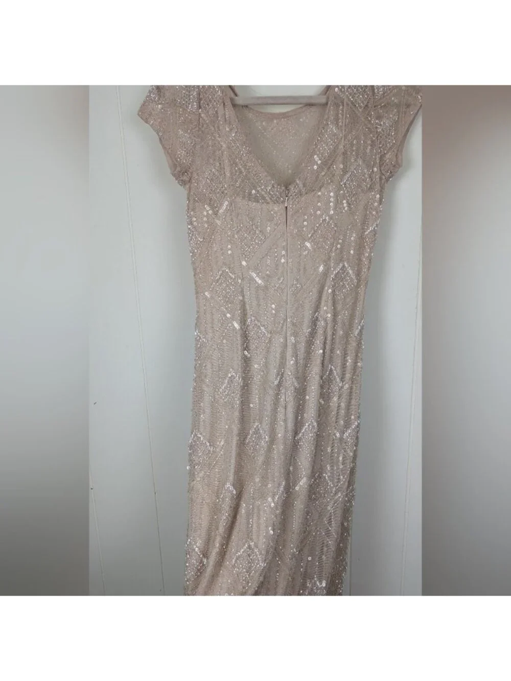 Aidan Mattox Cream Nude Beaded Illusion Gown